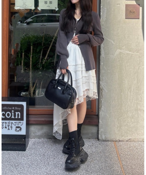 mellowneon（メロウネオン）の「ホックリブニットカーディガン（カーディガン/ボレロ・レディース・チャコールグレー/アイボリー/ダークブルー・FREE）」の20枚目の写真