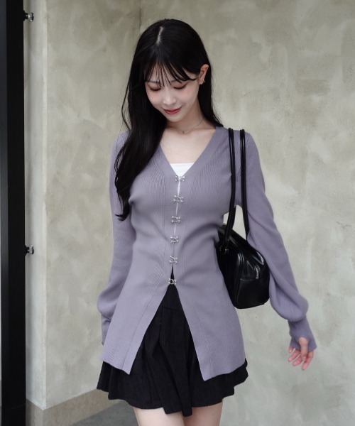 mellowneon（メロウネオン）の「ホックリブニットカーディガン（カーディガン/ボレロ・レディース・チャコールグレー/アイボリー/ダークブルー・FREE）」の16枚目の写真