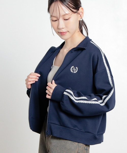 Honeys(ハニーズ)の「ゆるトラックジャケット(ジャージ・レディース・サックスブルー/アイボリー/ネイビー・L/S/M)」の11枚目の写真