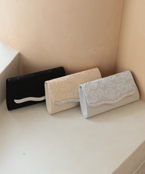 Cupid Heart（キューピッドハート）の「【Cupid Heart】結婚式用！波型ビジューレースbag（クラッチバッグ・レディース・ブラック/ベージュ/シルバー・MEDIUM）」の5枚目の写真