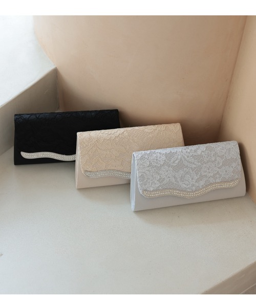 Cupid Heart（キューピッドハート）の「【Cupid Heart】結婚式用！波型ビジューレースbag（クラッチバッグ・レディース・ブラック/ベージュ/シルバー・MEDIUM）」の6枚目の写真