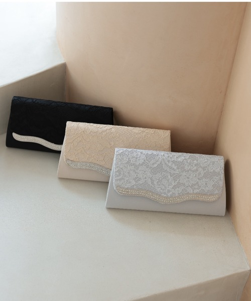 Cupid Heart（キューピッドハート）の「【Cupid Heart】結婚式用！波型ビジューレースbag（クラッチバッグ・レディース・ブラック/ベージュ/シルバー・MEDIUM）」の7枚目の写真