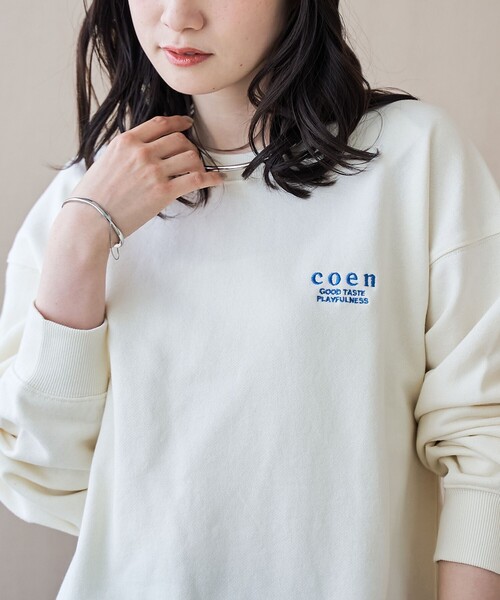 coen(コーエン)の「【新色登場】COEN(コーエン)ロゴ刺繍 C/N裏毛スウェット(スウェット・レディース・ブラック/ナチュラル/ライトグレー/ダークブラウン/レッド/ライトブルー/その他1/オフホワイト/その他2/ダークグレー/イエロー/ライトピンク・M/L)」の2枚目の写真
