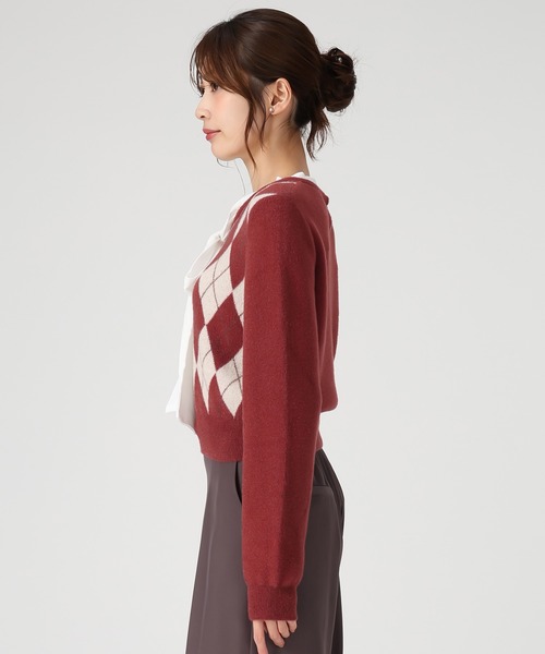 MISCH MASCH（ミッシュマッシュ）の「一部店舗限定 リボンボウタイアーガイルニット（ニット/セーター・レディース・ブラウン/アイボリー/ワイン・ﾌﾘ-）」の18枚目の写真