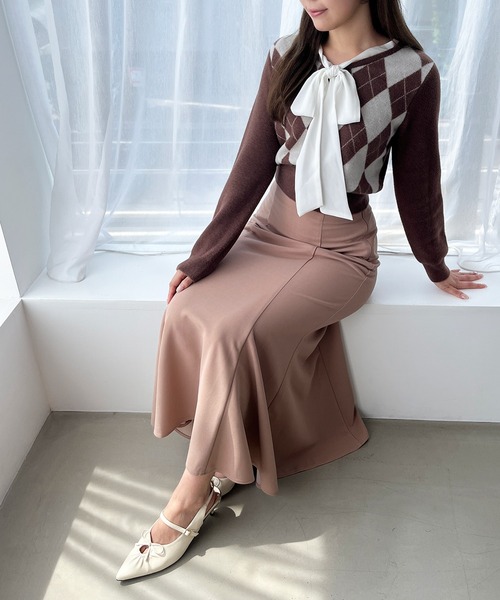 MISCH MASCH（ミッシュマッシュ）の「一部店舗限定 リボンボウタイアーガイルニット（ニット/セーター・レディース・ブラウン/アイボリー/ワイン・ﾌﾘ-）」の20枚目の写真