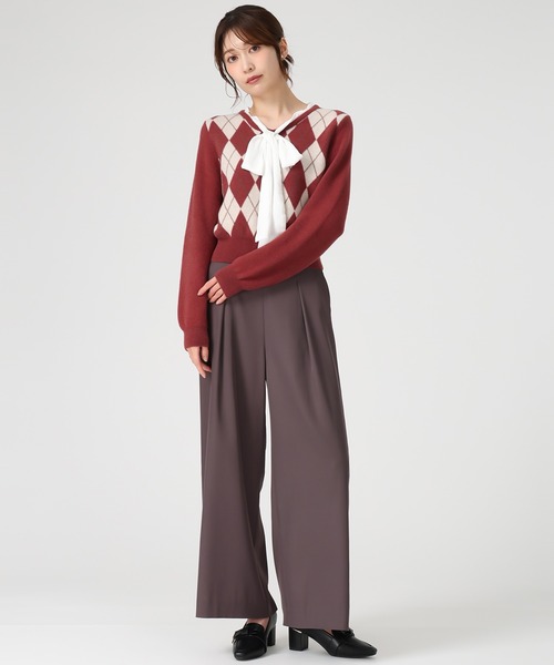 MISCH MASCH（ミッシュマッシュ）の「一部店舗限定 リボンボウタイアーガイルニット（ニット/セーター・レディース・ブラウン/アイボリー/ワイン・ﾌﾘ-）」の16枚目の写真