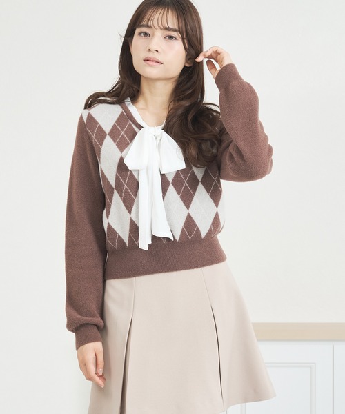 セール】一部店舗限定 リボンボウタイアーガイルニット（ニット