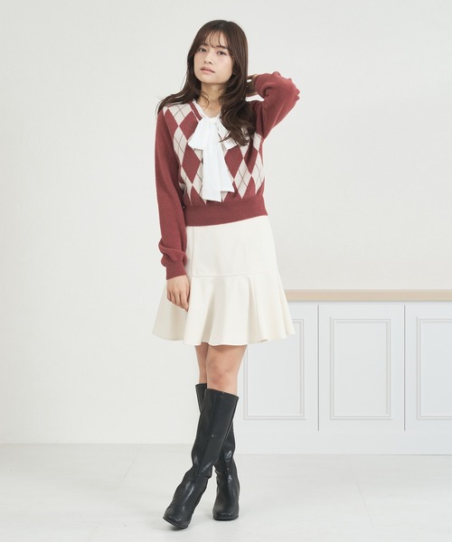 MISCH MASCH（ミッシュマッシュ）の「一部店舗限定 リボンボウタイアーガイルニット（ニット/セーター・レディース・ブラウン/アイボリー/ワイン・ﾌﾘ-）」の8枚目の写真
