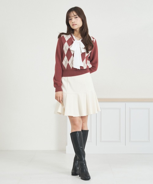 MISCH MASCH（ミッシュマッシュ）の「一部店舗限定 リボンボウタイアーガイルニット（ニット/セーター・レディース・ブラウン/アイボリー/ワイン・ﾌﾘ-）」の7枚目の写真