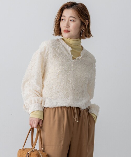 23区(ニジュウサンク)の「【洗える】シアーカットジャカード ブラウス(シャツ/ブラウス・レディース・ブラック系/パイングリーン系/アイボリー系・38)」の2枚目の写真
