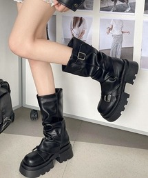 lilful | シャーリング バックルベルト 厚底チャンキーヒールブーツ(ブーツ)