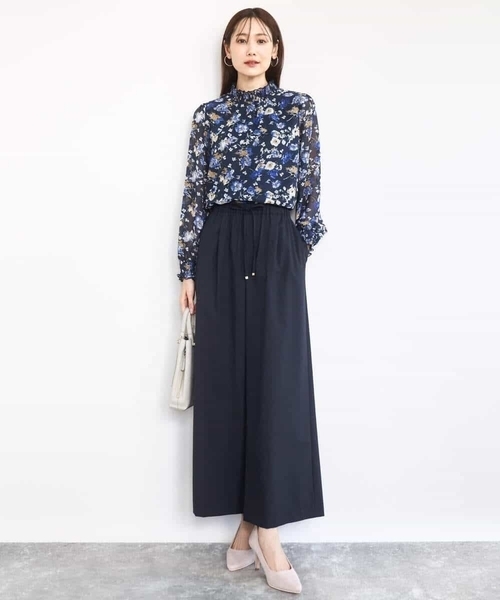 セール】クラシックフラワープリント シフォンブラウス/洗える（シャツ