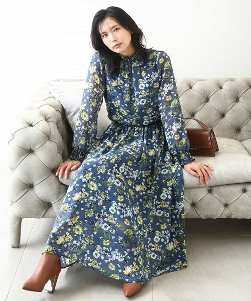 MK MICHEL KLEIN（エムケーミッシェルクラン）の「クラシックフラワープリント シフォンブラウス/洗える（シャツ/ブラウス・レディース・ダークインディゴブルー/ネイビー・38）」の14枚目の写真