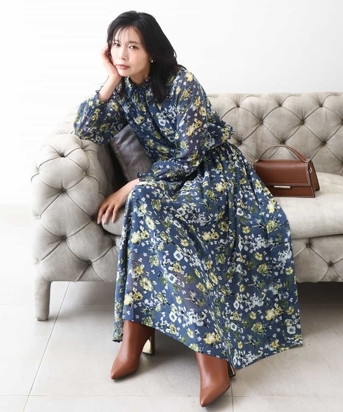 MK ミッシェルクラン（MK MICHEL  ）/クラシックフラワープリント シフォンブラウス/洗える セール】クラシックフラワープリント シフォンブラウス/洗える（シャツ