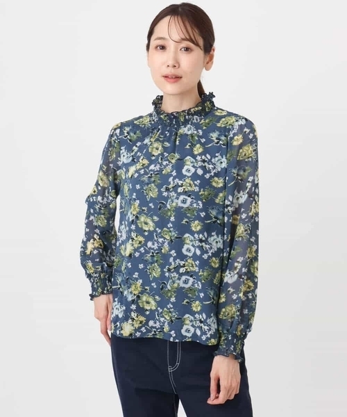 MK MICHEL KLEIN（エムケーミッシェルクラン）の「クラシックフラワープリント シフォンブラウス/洗える（シャツ/ブラウス・レディース・ダークインディゴブルー/ネイビー・38）」の18枚目の写真