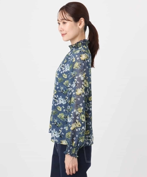 MK MICHEL KLEIN（エムケーミッシェルクラン）の「クラシックフラワープリント シフォンブラウス/洗える（シャツ/ブラウス・レディース・ダークインディゴブルー/ネイビー・38）」の19枚目の写真