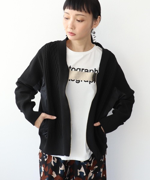 Three Four Time（ｽﾘｰﾌｫｰﾀｲﾑ）の「ケーブル布帛ドッキングジップブルゾン（ブルゾン・レディース・ブラック/カーキ・FREE）」の3枚目の写真