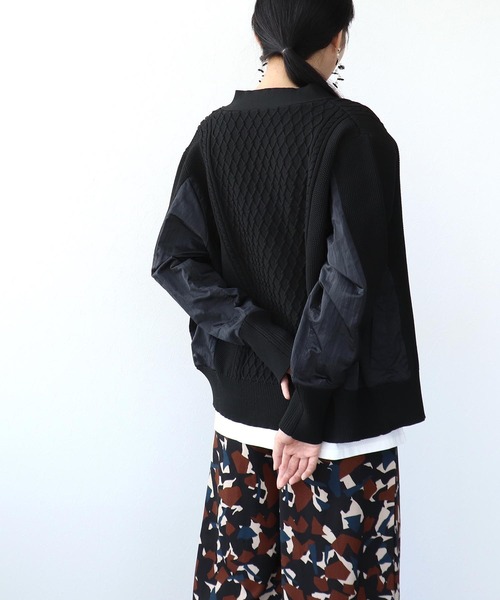 Three Four Time（ｽﾘｰﾌｫｰﾀｲﾑ）の「ケーブル布帛ドッキングジップブルゾン（ブルゾン・レディース・ブラック/カーキ・FREE）」の4枚目の写真