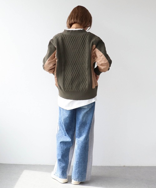 Three Four Time（ｽﾘｰﾌｫｰﾀｲﾑ）の「ケーブル布帛ドッキングジップブルゾン（ブルゾン・レディース・ブラック/カーキ・FREE）」の13枚目の写真