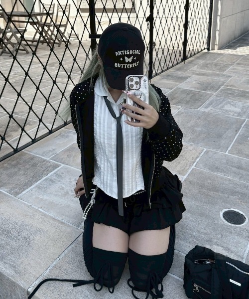 Never mind the XU / Chikashitsu+（ネバーマインド ザ エックスユー / チカシツプラス）の「【nmtc+】dot zip up hoodie / 【エヌエムティーシープラス】ドットジップパーカー（パーカー・レディース・グレー/ブラック・ONE SIZE）」の16枚目の写真