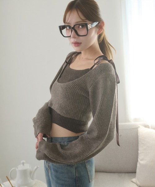 Ambre Neige(アンブルネージュ)の「velvet ribbon knit set / ベロアリボンニットセット(ニット/セーター・レディース・ブラウン系その他/ライトベージュ/チャコールグレー・FREE)」の19枚目の写真