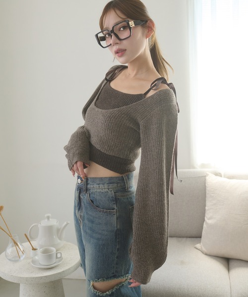 Ambre Neige(アンブルネージュ)の「velvet ribbon knit set / ベロアリボンニットセット(ニット/セーター・レディース・ブラウン系その他/ライトベージュ/チャコールグレー・FREE)」の22枚目の写真