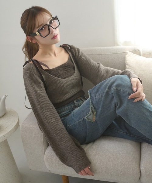 Ambre Neige(アンブルネージュ)の「velvet ribbon knit set / ベロアリボンニットセット(ニット/セーター・レディース・ブラウン系その他/ライトベージュ/チャコールグレー・FREE)」の20枚目の写真