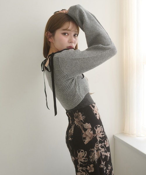 Ambre Neige(アンブルネージュ)の「velvet ribbon knit set / ベロアリボンニットセット(ニット/セーター・レディース・ブラウン系その他/ライトベージュ/チャコールグレー・FREE)」の12枚目の写真
