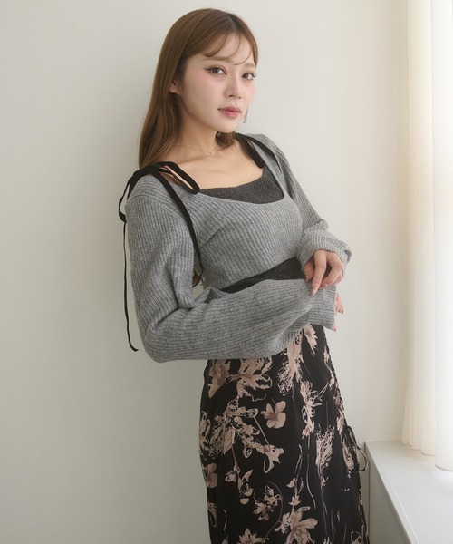 Ambre Neige(アンブルネージュ)の「velvet ribbon knit set / ベロアリボンニットセット(ニット/セーター・レディース・ブラウン系その他/ライトベージュ/チャコールグレー・FREE)」の13枚目の写真