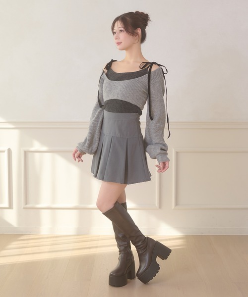 Ambre Neige(アンブルネージュ)の「velvet ribbon knit set / ベロアリボンニットセット(ニット/セーター・レディース・ブラウン系その他/ライトベージュ/チャコールグレー・FREE)」の10枚目の写真