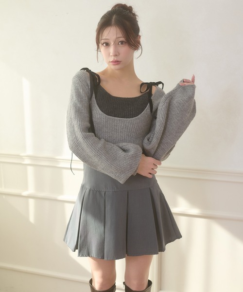 Ambre Neige(アンブルネージュ)の「velvet ribbon knit set / ベロアリボンニットセット(ニット/セーター・レディース・ブラウン系その他/ライトベージュ/チャコールグレー・FREE)」の4枚目の写真