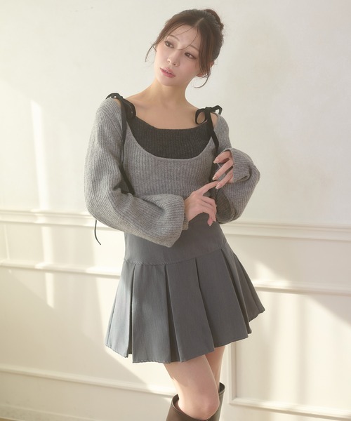 Ambre Neige(アンブルネージュ)の「velvet ribbon knit set / ベロアリボンニットセット(ニット/セーター・レディース・ブラウン系その他/ライトベージュ/チャコールグレー・FREE)」の5枚目の写真