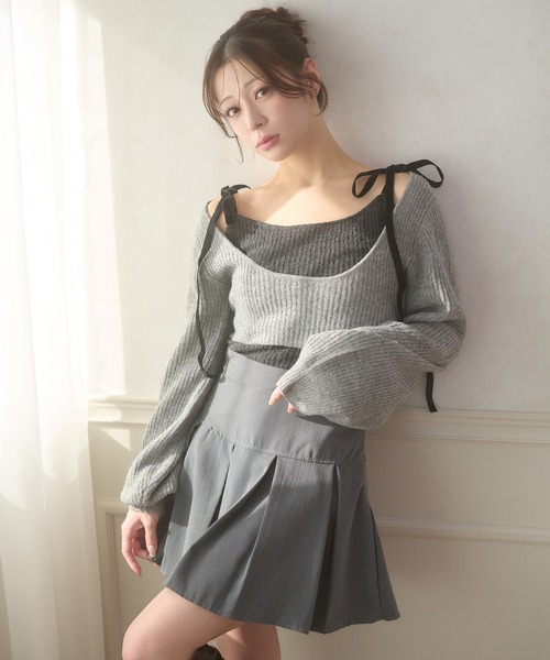 Ambre Neige(アンブルネージュ)の「velvet ribbon knit set / ベロアリボンニットセット(ニット/セーター・レディース・ブラウン系その他/ライトベージュ/チャコールグレー・FREE)」の7枚目の写真