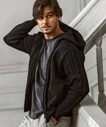 AKM（エイケイエム）の「【WEB・直営店限定】AKM Contemporary(エイケイエムコンテンポラリー)クレイジーパターン サイドケーブル ニットパーカー(伸縮性/ストレッチ性)（パーカー）」