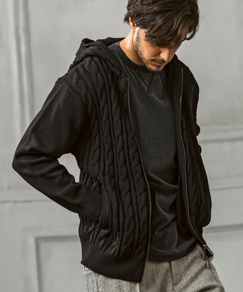 AKM Contemporary（エイケイエムコンテンポラリー）の「【WEB・直営店限定】AKM Contemporary(エイケイエムコンテンポラリー)クレイジーパターン サイドケーブル ニットパーカー(伸縮性/ストレッチ性)（パーカー・メンズ・ブラック/ホワイト/ブラウン・S/M/L/XL/XXL）」の13枚目の写真