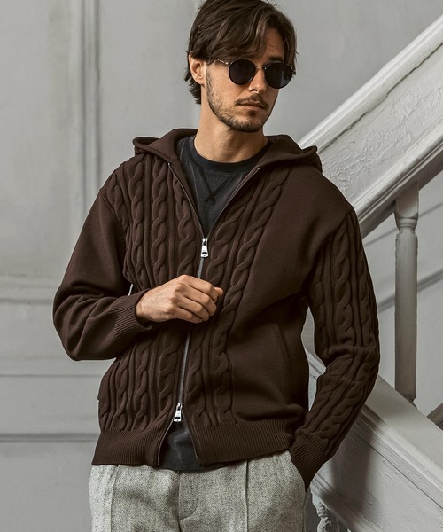 AKM Contemporary（エイケイエムコンテンポラリー）の「【WEB・直営店限定】AKM Contemporary(エイケイエムコンテンポラリー)クレイジーパターン サイドケーブル ニットパーカー(伸縮性/ストレッチ性)（パーカー・メンズ・ブラック/ホワイト/ブラウン・S/M/L/XL/XXL）」の17枚目の写真