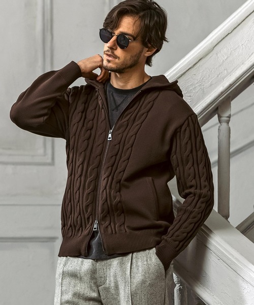 AKM Contemporary（エイケイエムコンテンポラリー）の「【WEB・直営店限定】AKM Contemporary(エイケイエムコンテンポラリー)クレイジーパターン サイドケーブル ニットパーカー(伸縮性/ストレッチ性)（パーカー・メンズ・ブラック/ホワイト/ブラウン・S/M/L/XL/XXL）」の21枚目の写真