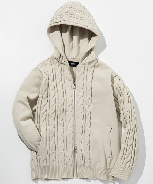 AKM Contemporary（エイケイエムコンテンポラリー）の「【WEB・直営店限定】AKM Contemporary(エイケイエムコンテンポラリー)クレイジーパターン サイドケーブル ニットパーカー(伸縮性/ストレッチ性)（パーカー・メンズ・ブラック/ホワイト/ブラウン・S/M/L/XL/XXL）」の22枚目の写真
