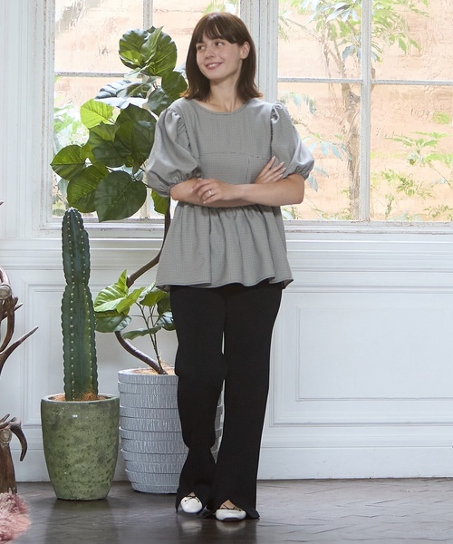 petit main LIEN（プティマインリアン）の「【親子リンク】ニットワイドパンツ（その他パンツ・レディース・モカ/アイボリー/ブラック・F）」の2枚目の写真