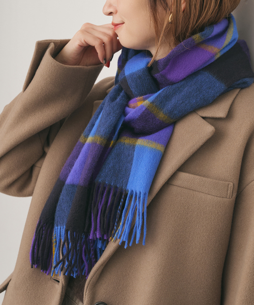 人気✨ジョシュアエリス　ブルー系 カシミヤ100%　大判ストール　ショール Joshua Ellis カシミヤ100% ストール 大判 厚手 タータンチェック