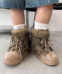 WEGO | WEGO/【25年秋冬新作】ボリュームファーレースアップフェイクムートンブーツ(ブーツ)