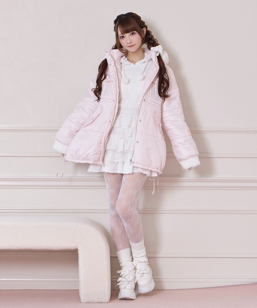 Honey Cinnamon(ハニーシナモン)の「ポイントエコファー中綿フードジャケット(ダウンジャケット/コート・レディース・アイボリー/ピンク・FREE)」の8枚目の写真