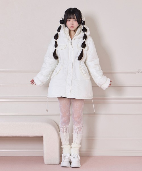 Honey Cinnamon(ハニーシナモン)の「ポイントエコファー中綿フードジャケット(ダウンジャケット/コート・レディース・アイボリー/ピンク・FREE)」の18枚目の写真