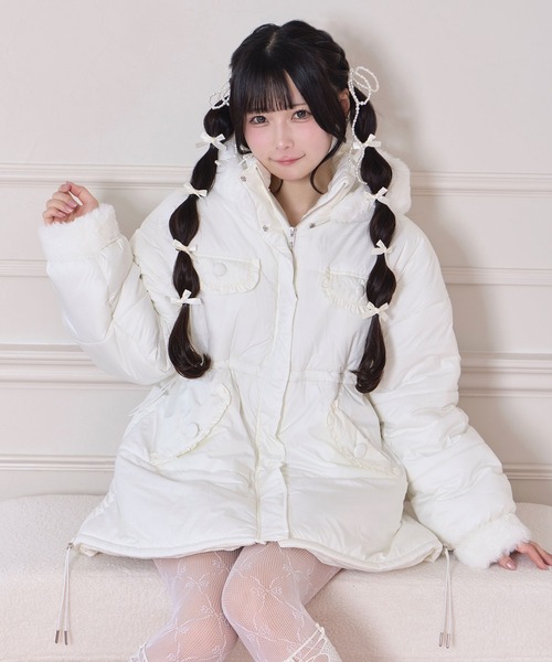 Honey Cinnamon(ハニーシナモン)の「ポイントエコファー中綿フードジャケット(ダウンジャケット/コート・レディース・アイボリー/ピンク・FREE)」の17枚目の写真