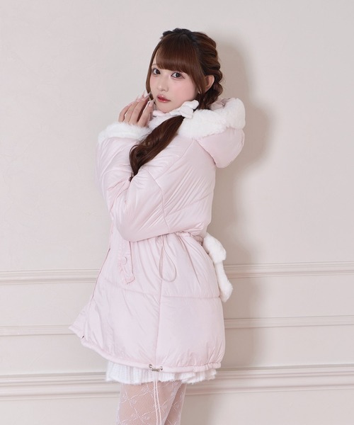 Honey Cinnamon(ハニーシナモン)の「ポイントエコファー中綿フードジャケット(ダウンジャケット/コート・レディース・アイボリー/ピンク・FREE)」の7枚目の写真