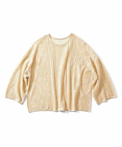 IEDIT(イディット)の「IEDIT 旬感コーデが決まる レース風透かし編みが美しい ゆるトップス(ニット/セーター・レディース・ブラック/アイボリー・3L/LL/L/M)」の2枚目の写真
