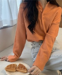 ヘンリーネック リブルーズシルエットニット