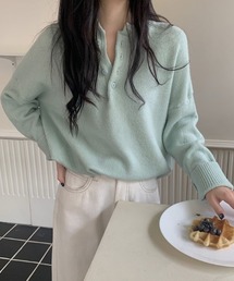 ヘンリーネック リブルーズシルエットニット