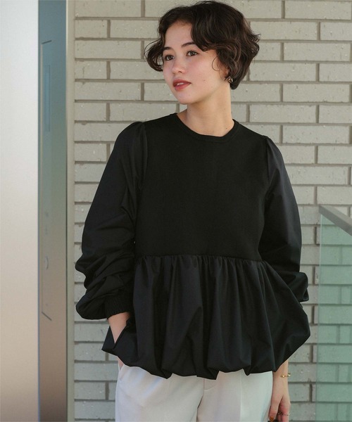 titivate（ティティベイト）の「バックパール釦ドッキングペプラムトップス（Tシャツ/カットソー・レディース・オフホワイト/ブラック/ネイビー・L/M/S）」の14枚目の写真