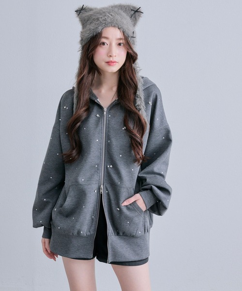 OLIVE des OLIVE（オリーブデオリーブ）の「キラキラZIPパーカー（パーカー・レディース・チャコールグレー/ピンク/オフホワイト/ブラック・FREE）」の4枚目の写真